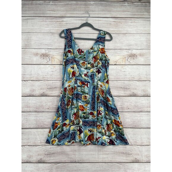 Joe Kealoha's Dresses & Skirts - Vintage Joe Kealoha's Tropical Fish Print Hawaiian Dress Women's Medium Blue